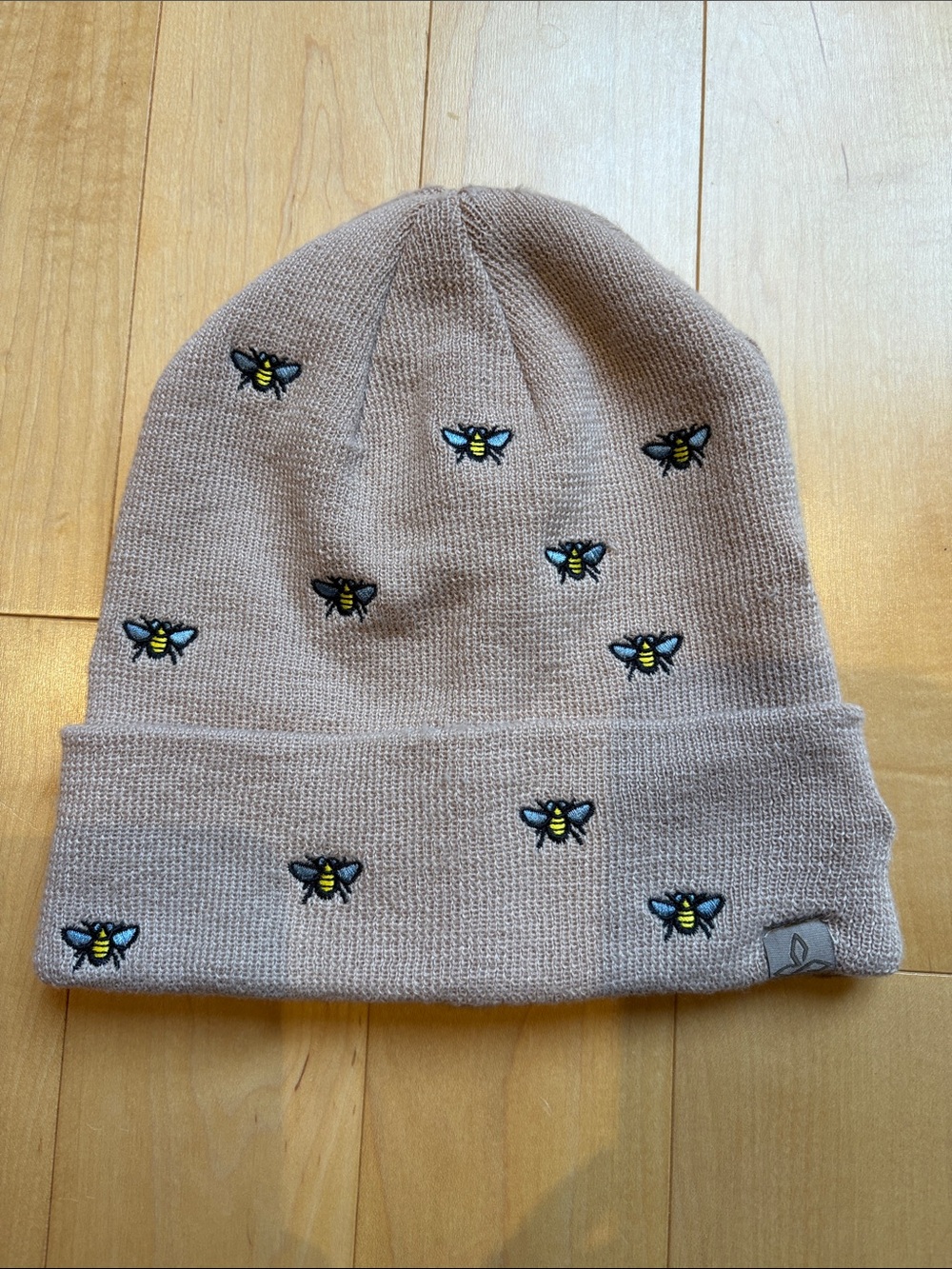 Prana Bee Embroidered Taupe Knit Beanie